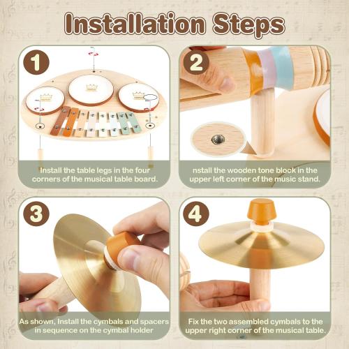 Vanplay Drum Set for Toddler - Toys for 2 3 4 Year Old Girls Boy Gifts - 9 in 1 Wooden Montessori Musical Instruments with Xylophone for Kids 3-5, Christmas Birthday Gifts for Toddlers 2-4