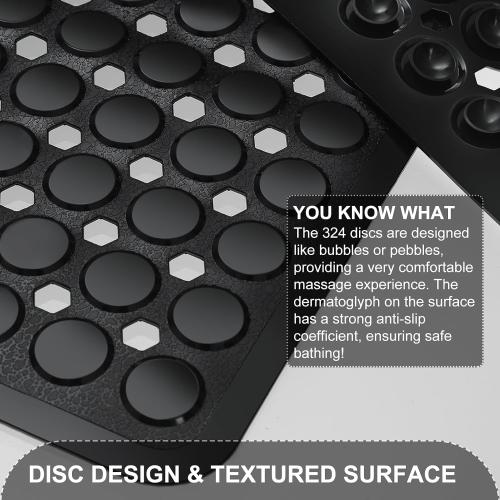 Bath Mat for Tub & Shower, Non Slip Soft Bathmat with Suction Cups & Drain Holes, Machine Washable Bathtub Floor Liner Mats for Bathroom, 35x16 Inch, Black