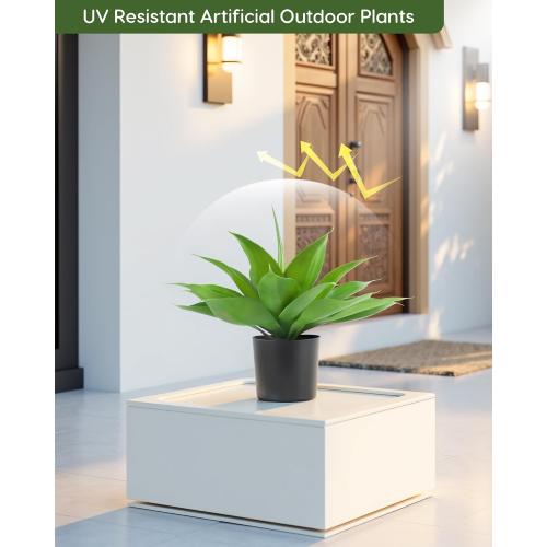 Velener Fake Agave with Black Pot, Artificial Plant Outdoor Agave - Fake Plants for Indoor and Outdoor Decor(15 Inch)