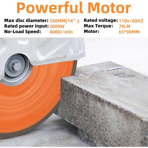 14-Inch Electric Concrete Saw 3000W, 110V Cut-Off Saw with Diamond Blade, 4.8 Max Cutting Depth, Heavy-Duty Cement Grinder for Asphalt, Brick, Stone
