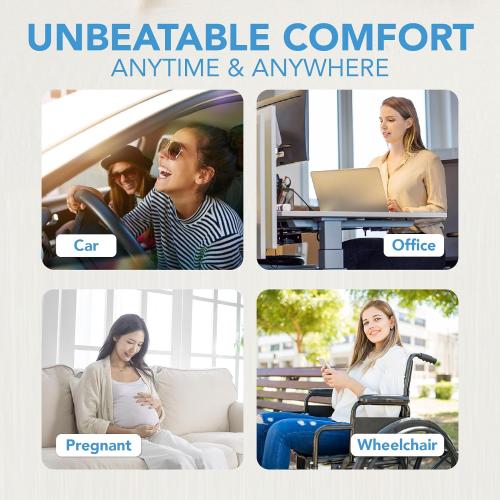 Car Seat Cushion, Comfortable Memory Foam Seat Pillow for Driving, Sciatica-Back Pain Relief, Cushion for Car-Truck, Office, Wheelchair - Black