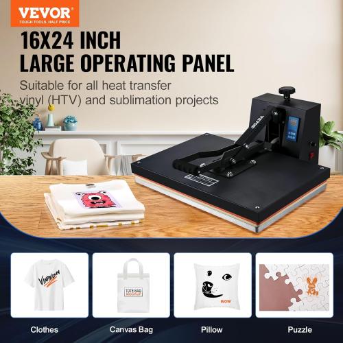 VEVOR Heat Press 1700W Power Heat Press Machine, Fast Heating, High Pressure Heat Press Machine for T-Shirt, Digital Industrial Sublimation Printer for Heat Transfer Vinyl, Easy to Use, Black