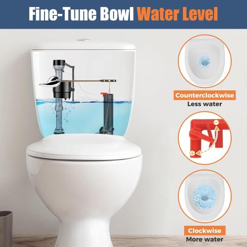 Universal Toilet Flusher Replacement Kit, Water-Saving & Height Adjustable Fill Valve, 2-Inch Flapper, Toilet Handle Lever, Quiet & Anti-Siphon Toilet Repair Kit Inside Tank (Red, 1-Pack)