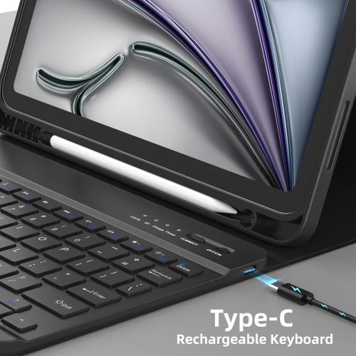 KBCASE for iPad Air 11 inch (M4/M3/M2) 2026/2025/2024 Case with Keyboard, Keyboard Case for iPad Air 5th/4th Gen/for iPad Pro 11 2018, Detachable Wireless Keyboard Case with Pencil Holder(Black)