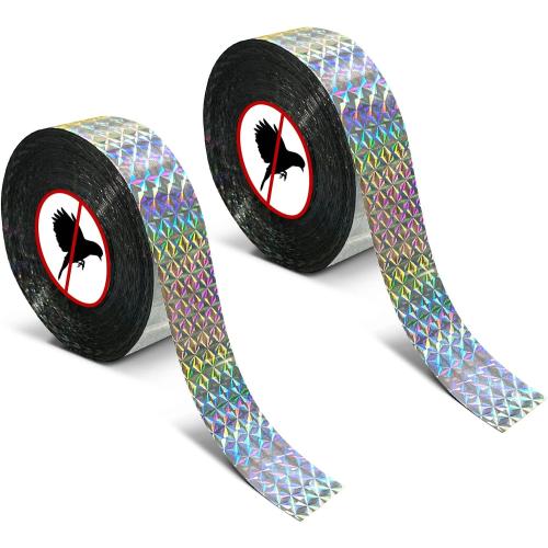 MP mypole Bird Scare Tape Ribbon, 2 * 300 Foot Reflective Tape Ribbon for Birds Woodpecker Scare Reflective Flash Tape Scare Birds Away for Outdoor, House, Garden, Patio, Orchard