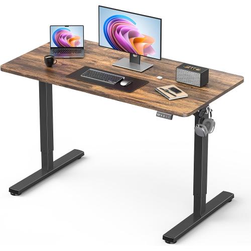 40 Electric Standing Desk Adjustable Height, Sit Stand up Desk for Home Office & Computer Workstation, 2 Memory Height Settings, Splice Board, 2 Hooks, Black Frame/Rustic Brown Top