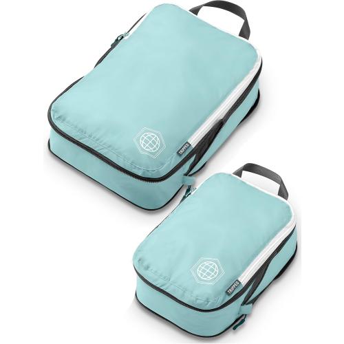 Compression Packing Cubes for Travel, 2-Piece Lightweight Packing Cubes Set for Carry-On Luggage & Backpacks – TRIPPED Travel Gear (Dusty Teal/White)