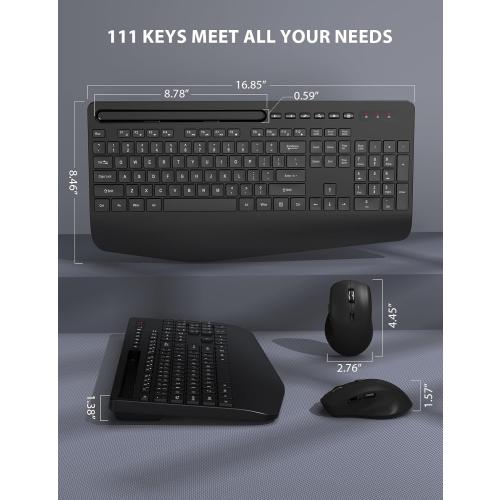 Wireless Keyboard and Mouse Combo - Full-Sized Ergonomic Keyboard with Wrist Rest, Phone Holder, Sleep Mode, Silent 2.4GHz Cordless Keyboard Mouse Combo for Computer, Laptop, PC, Mac, Windows -Trueque