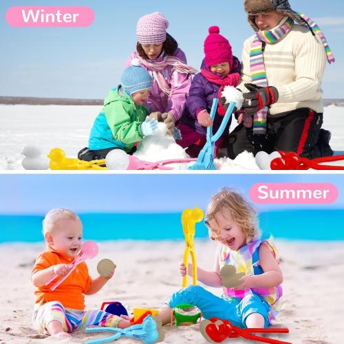 Snowball Maker, 4 Pack Snowball Mold for Kids, Snowball Mold Snow Toys, Outdoor Beach Toy Snowball Maker Toys with Handle, Birthday Xmas Gifts for Kids Ages 2-10