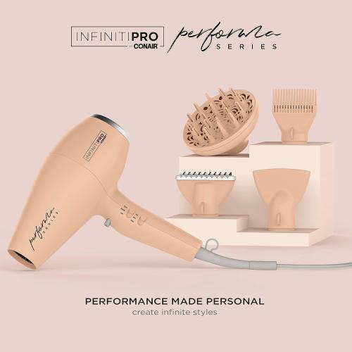 Conair Infiniti Pro Hair Dryer with Diffuser plus 3 Other Attachments | Performa Series Hair Dryer | Blow Dryer with Professional Performance Motor | Blush Pink
