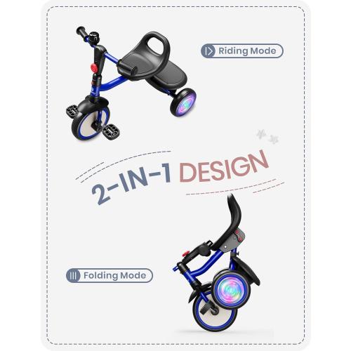 besrey Kids Tricycle with Flash Wheels for Ages 18 Months to 5 Years, Toddler Tricycle with Bell, Kids Tricycle, Gift for 2-5 Year Olds, Gift and Toy for Boys and Girls, Tricycle for Toddlers, Blue