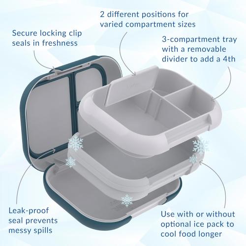 Bentgo Chill Max Leak-Proof XL Lunch Box - Included Ice Pack Keeps Food Cold; 5-Cup Capacity for Adults & Ages 8 , 3 or 4 Compartment Bento Box, BPA-Free, Dishwasher Safe (Fog & Deep Teal)