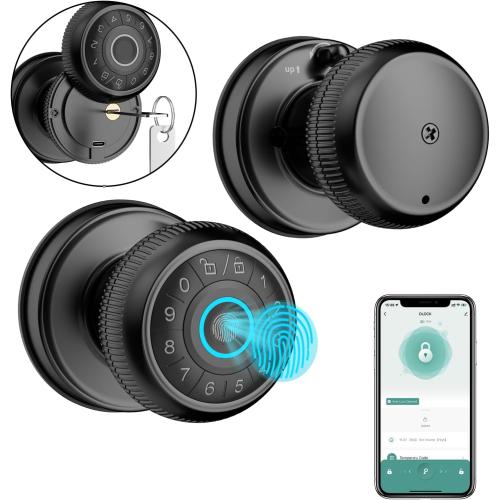 4-in-1 Smart Door Knob, Fingerprint Door Knob with App Control, Smart Fingerprint Door Lock with Keypad, Real Privacy Mode, Auto Lock, Ideal for Home, Bedroom, Garages &Office, Black,1 Pack (no test)