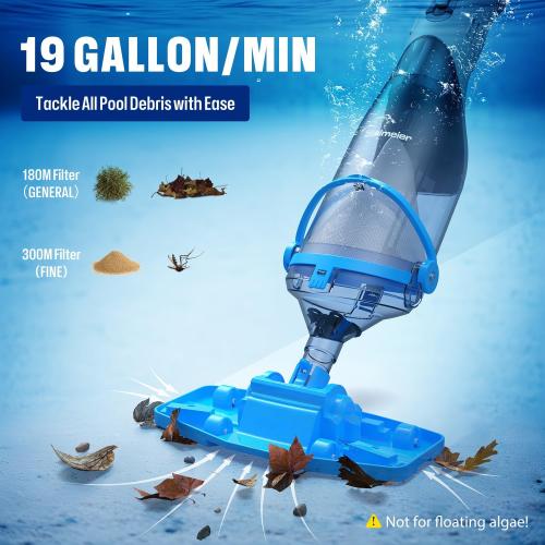Color White and Blue Bielmeier Cordless Pool Vacuum with Telescopic Pole, Handheld Rechargeable Swimming Pool Cleaner, 19 GPM Powerful Suction Pool Vacuum for Cleaning Above/In Ground Pools, Spas, Hot Tubs