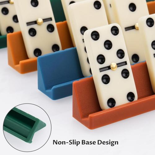 Double 6 Compact Dominos Set for Adults with 28 Tiles 1.6x0.8x0.2 Inches & 4 Silicone Domino Racks 6.3x0.67x0.7 Inches, Classic Board Games with Portable Case for Family Game Nights & Travel