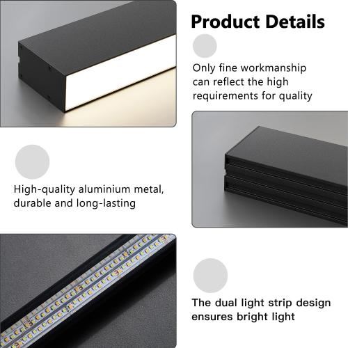 Black ceiling light LED, modern and simple, long strip ceiling surface installation, suitable for living room, bedroom, corridor and kitchen, remote control to switch color and brightness, 23.6 inches