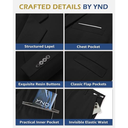 YND Men's 3 Piece Suit Set with Tie, 2 Button Slim Fit Solid Blazer Jacket Vest Pants, Business Wedding Party Suits for Men Grey ? large