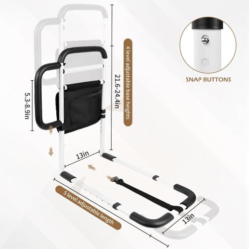 Bed Rails Grab Bar Bed Handrails for Elderly Adults Safety, Bed Cane for Seniors with Foam Handle and Storage Pocket, Adjustable Bedside Assist,ASTM Approved.