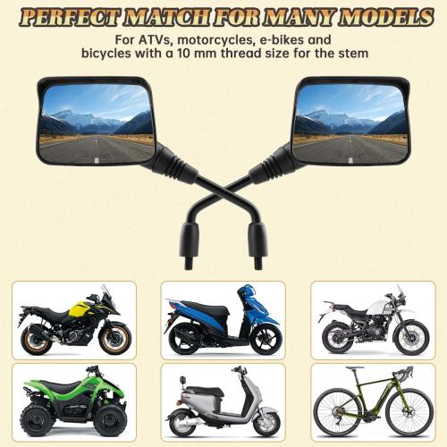 SHEJISI Motorcycle Mirrors 10mm,Suitable for Rain and Snow ATV Mirrors (2 Pack),Fits 7/8Handlebar Scooter、Moped、Dirt Bike,Compatible with Polaris Sportsman,Can Am Outlander,Honda Grom,Kawasaki Vulcan