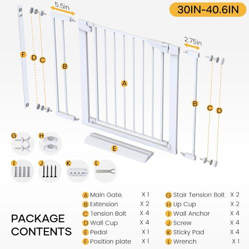 Cumbor 36 in Extra Tall Baby Gate for Doorways, 30-40.6 in Dog Gate White | Mom's Choice Awards Winner, Double Lock, 2-Way Swing, Auto Close Child Gate for Toddler & Pets, Pressure or Hardware Mounted