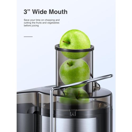 Color  black Qcen Juicer Machine, 800W Centrifugal Juicer Extractor with Wide Mouth 3” Feed Chute for Fruit Vegetable, Easy to Clean, Stainless Steel, BPA-free (Black)