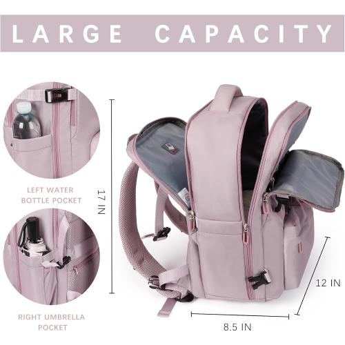 SHRRADOO Travel Laptops Backpack for Women Men, Casual Work Bag 17inch High School College Backpack Airline Approved Backpack for Hiking Business (Pink khaki)