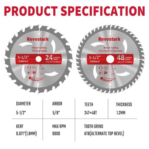 5-1/2 Inch 24T&48T with 5/8-Inch Arbor(15.88mm) Circular Saw Blade, TCT Saw Blades, Professional for Wood Cutting