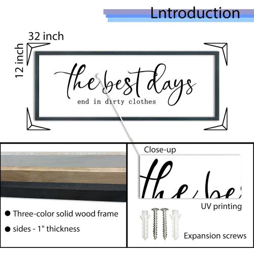 FZMHASLWW Laundry Room Sign Wall Decor 32×12 The Best Days End In Dirtiest Clothes Large Wood Framed Wall Art Hanging (Black)