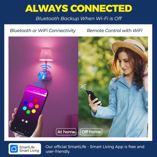 Lightinginside E12 Smart Light Bulbs 60W Equiv., Work with Alexa/Google Home/SmartLife, 500LM 6W RGBCW Candle Candelabra LED Light Bulbs, No Hub Required, 2.4G WiFi Bluetooth Bulb, ETL Listed, 4PCS