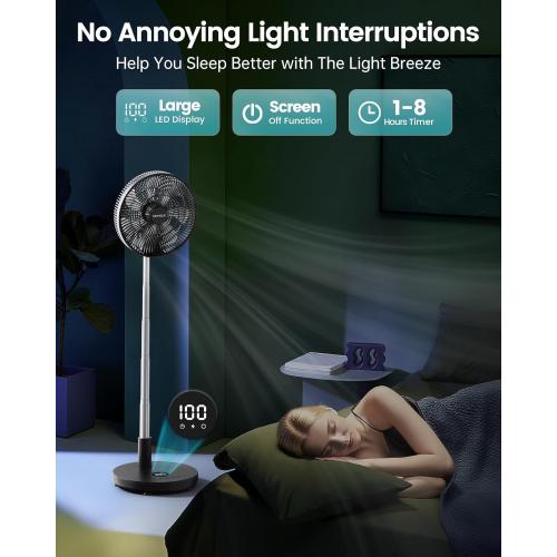 TriPole Foldable Standing Fan 12 Portable Rechargeable Quiet Fans, 6 Speed | Auto-oscillating, 12000mAh Battery Folding Fan, LED Display, Remote Control, Timer Setting, Height Adjustable for Home Office