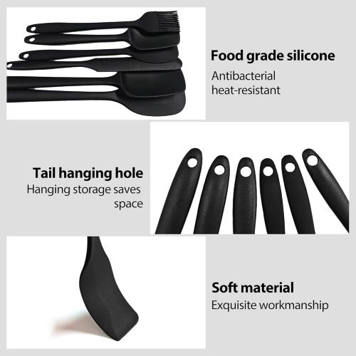 6 Pieces Silicone Spatula Set, Rubber Spatulas Silicone Heat Resistant Spatula Set for Kitchen Use, Food Grade Rubber Spatula with Ergonomic Grip, Cooking, BPA Free Dishwasher Safe(black)