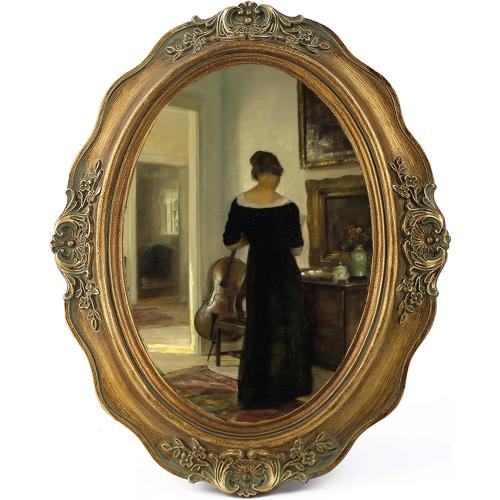 SIKOO Vintage Picture Frames 5x7 Oval Picture Frame Tabletop and Wall Mount Antique Picture Frame with High Definition Glass Front,Oval Wall Art, Bronze Gold