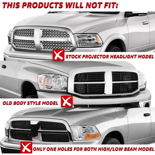 2PCS Headlights Assembly Set For 2009-2018 Dodge Ram 1500 2500 3500/2019-2022 Ram 1500 Classic Replacement Headlamp Chrome Housing Clear Lens Amber Reflector Clear Lens(LH&RH)