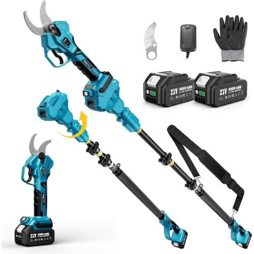 SEESII Pole Electric Pruning Shears: 1.8 Cutting Diameter 2-in-1 Cordless Power Pruner - Brushless Motor, Dual 4.0Ah Batteries, Extra SK5 Blade, 4 Modes Adjustable Branch Cutter for Garden Trimming
