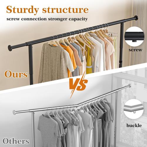 Wiracks Heavy Duty Clothes Rack for Hanging Clothes 350lbs Clothing Rack 3 industrial Wheels 51 to 71 W x 16.53 D x 65 to 71 H Adjustable Rolling Clothes Rack Coat Rack Garment Rack Black