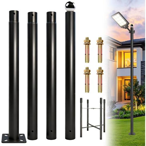 Street Light Pole 13Ft Tall, Solar Split Street Lamp Post for Outdoor Light Galvanized Heavy-Duty Metal Light Pole with Mounting Steel Anchors for Patio, Street Basketball Courts