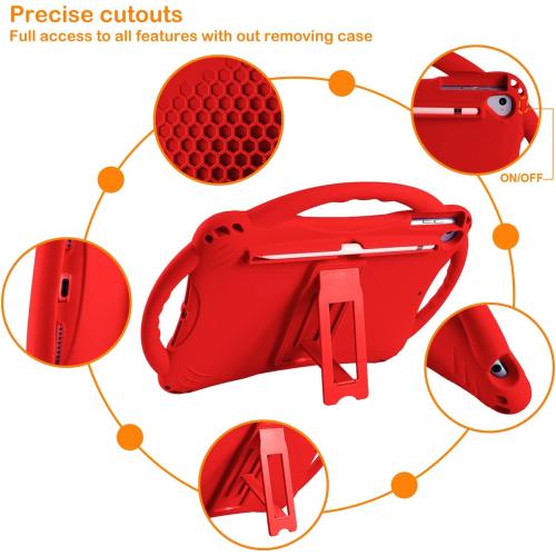 TopEsct Kids Case for iPad 10.2 inch - Shockproof Silicone Cover with Tempered Glass Screen Protector and Strap - Compatible with iPad 9th/8th/7th Gen (2021)(Red)