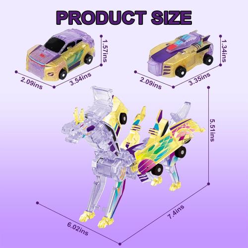 Collision Transforming Dinosaur car Toy | 2-in-1 robo Crash Magnetic Race Cars | Transform into Dinosaurs Robot Toys | for Boys & Girls Age 4-8 (Crystal Purple Dragon)