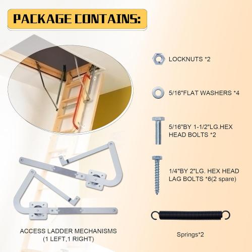 55-2 Attic Ladder Hinge Arms with High-Tension Springs -Suitable for Werner Attic Ladders Manufactured After 2010, Compatible with Werner WU2210, W2208, W2210 Models - Durable Steel Construction‌