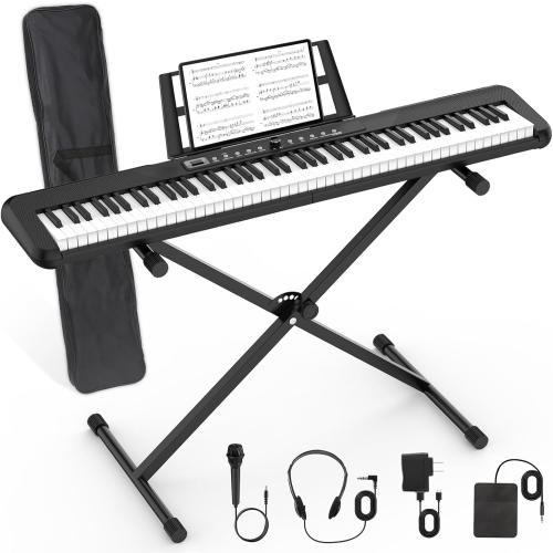 88 Key Piano Keyboard,Beginner Electric Digital Piano with Semi Weighted Keys,Keyboard Piano withSustain Pedal, Power Supply, Stand, Carrying Case,Headphones