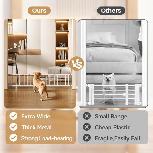 Dog Gate - 18-45 Adjustable Extra Wide Metal Baby Gate to Step Over, 10 Tall Small Pet Gate with 3 Extension Kits, Pressure Mounted for Doorways & Stairs
