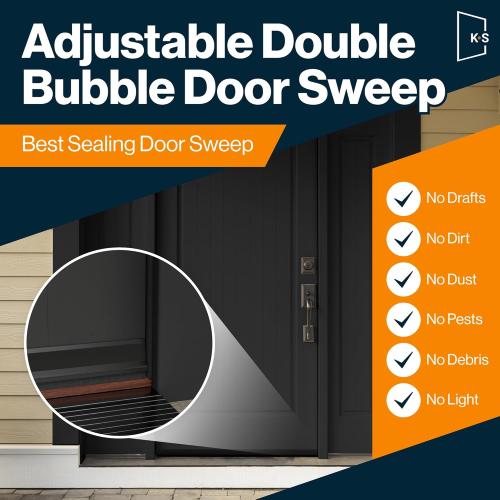 KS Hardware, Patent Pending, Adjustable Double Bubble Door Sweep, Draft Stopper, Under Door Seal for Exterior Doors, 1 3/4 x 32 (Black 32 inch)