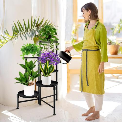 5 Tier Plant Stand Indoor, Metal Corner Plant Shelf Outdoor, Foldable Tall Plant Rack for Mutiple Plants, Flower Pot Holder Display Stand for Living Room Patio Home Decor for Gatdening