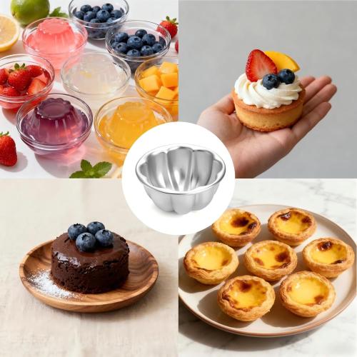 12 Pack Egg Tart Molds, Aluminum Alloy Pudding Jelly Molds, Reusable Cake Tartlets, Cupcake and Muffin Cups for Baking, Flower Shape, Non-sticky