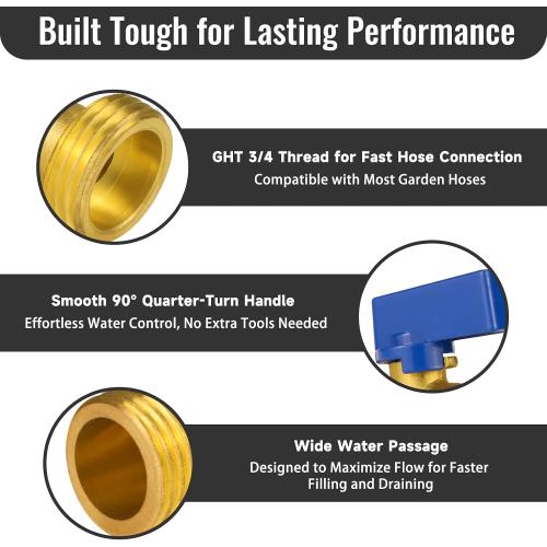 Angry Pony NPT1/2 x GHT 3/4 Brass Rain Barrel Spigot Kit, Outdoor Faucet with Bulkhead Fitting for Water Bucket,Hose Bib,Rainwater Barrel