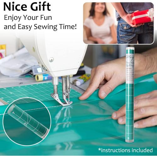 Free Motion Quilting Slider Mat with Tacky Back 12’’ x 20’’, Self-Sticky Quilting Accessory Slip Mat, Help Easy Sewing Mat with Grid Marked - 1 Piece