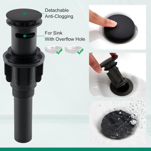 CREA Matte Black Waterfall Bathroom Faucet 1 Hole Single Handle Bathroom Sink Faucet with Pop Up Drain,Stainless Steel RV Vanity Faucet Basin Mixer Tap 3 Hole Plate Water Supply Line