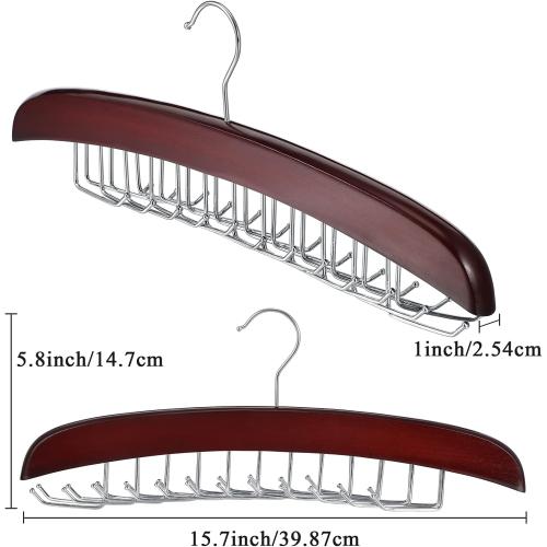 Jetec 2 Pieces Tie Rack Tie Hanger 24 Hooks Wooden Tie Rack Hanger for Closet 360 Degree Rotating Belt Holder Tie Organizer for Men Women Bras Tank Tops Camisoles(Coffee)