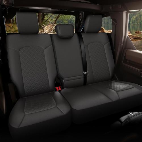 GIANT PANDA Full Set Car Seat Covers Custom Fit Ford Bronco 4 Door 2021 2022 2023 2024 2025 Base, Big Bend,Black Diamond,Outer Banks,Badlands,Wildtrak,Heritage with Rear Cup Holder,Faux Leather(Black)