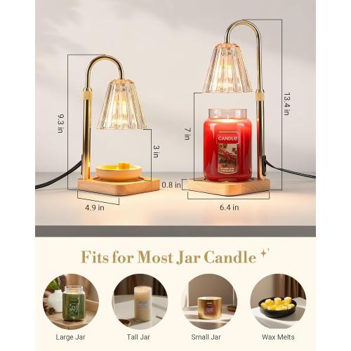 Marycele Candle Warmer Lamp with Timer & Dimmer - Mothers Day Gifts for Women Mom Her, Aesthetic Office Home Decor, Adjustable Height Wax Melter for Candle Jar & 3-Wick Candles (2 Bulbs Included)